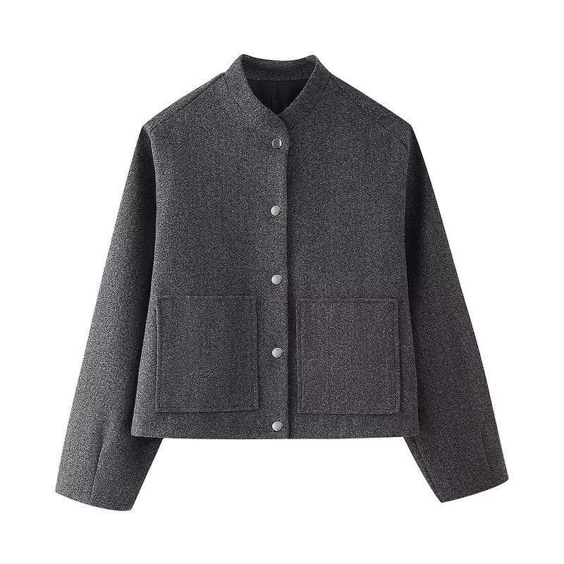Zab Autumn New Women's Clothing Fashion Style French Style Design Stickers Pocket Decoration Short Pilot Jacket Outwear