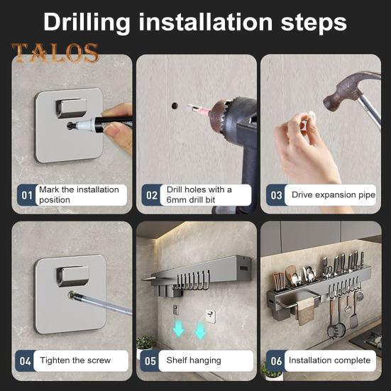 Kitchen Cutlery Holder Wall Mounted Cutter Holder with Hooks Carbon Steel Cutter Storage Rack for Spoon Chopsticks Rust-Resistant Kitchen Utensil