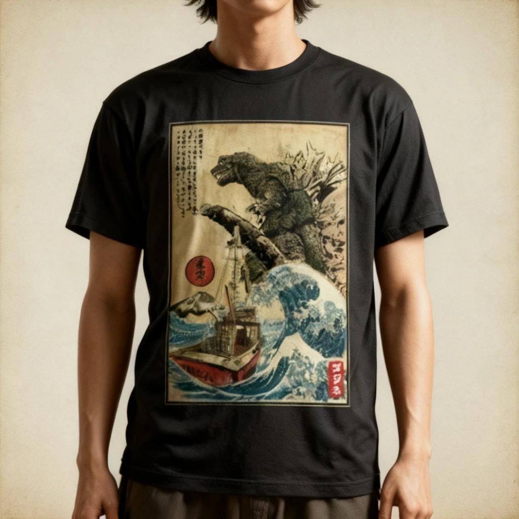 Great Wave Of Godzilla Japanese Monster Kaiju Movie Art T-Shirt Tee Gift NWT XL