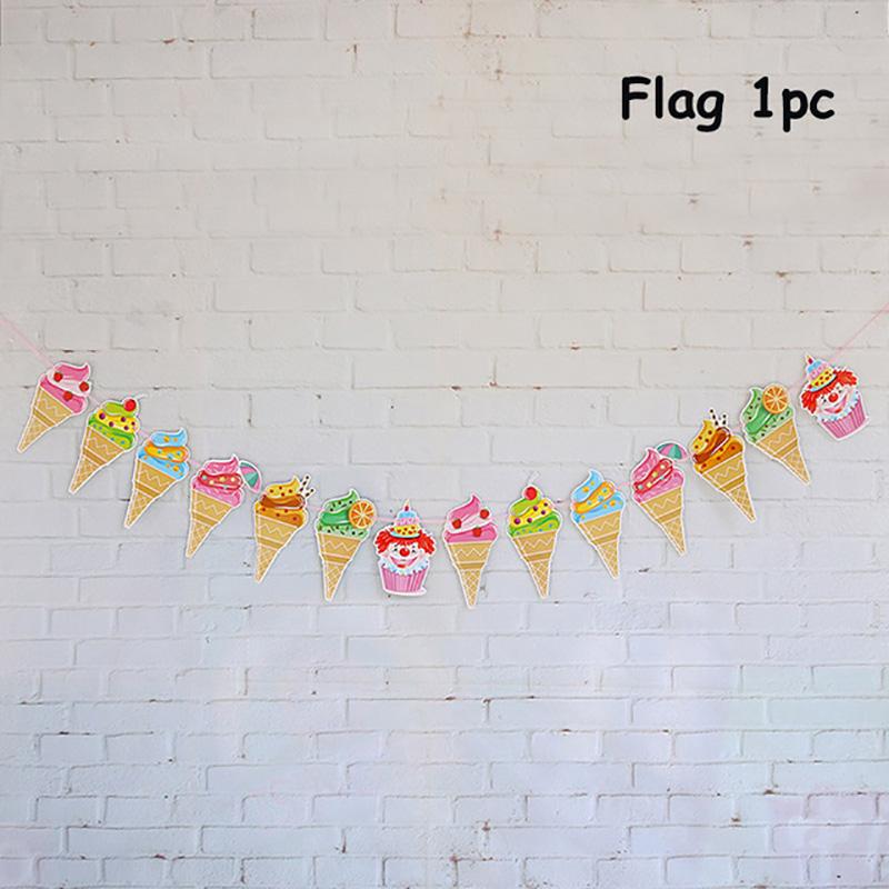 Ice Cream Birthday Party Decoration Kids Toy Baby Shower Disposable Tableware Paper Plates Cups Balloons Flag Party Supplies