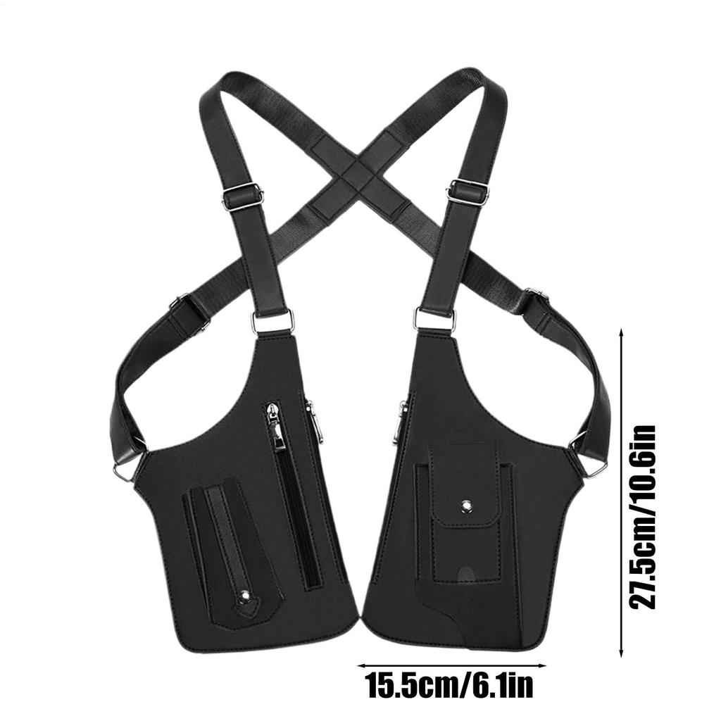 Double Shoulder Strap Multi-Pocket Outdoor Anti-Theft Tactical Fishing Bag Waterproof PU Multi-Purpose Vest Style Crossbody Bag