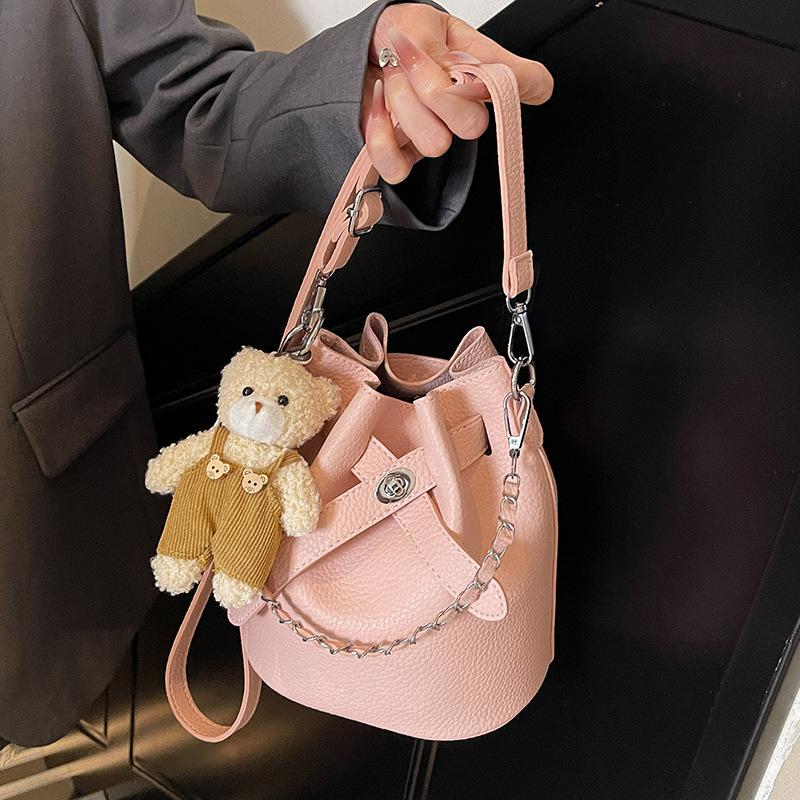 Trendy New Products, High-quality Lychee Pattern Portable Bucket Bag, Women's Commute To Work, Simple Style Versatile Messenger Child and Mother Bag