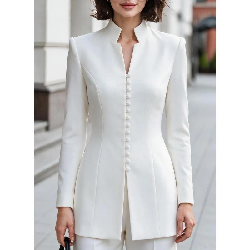 kankeirr Women's Vintage Casual Solid Color Print Autumn Winter Long Sleeve Stand-up Collar Jackets & Coats