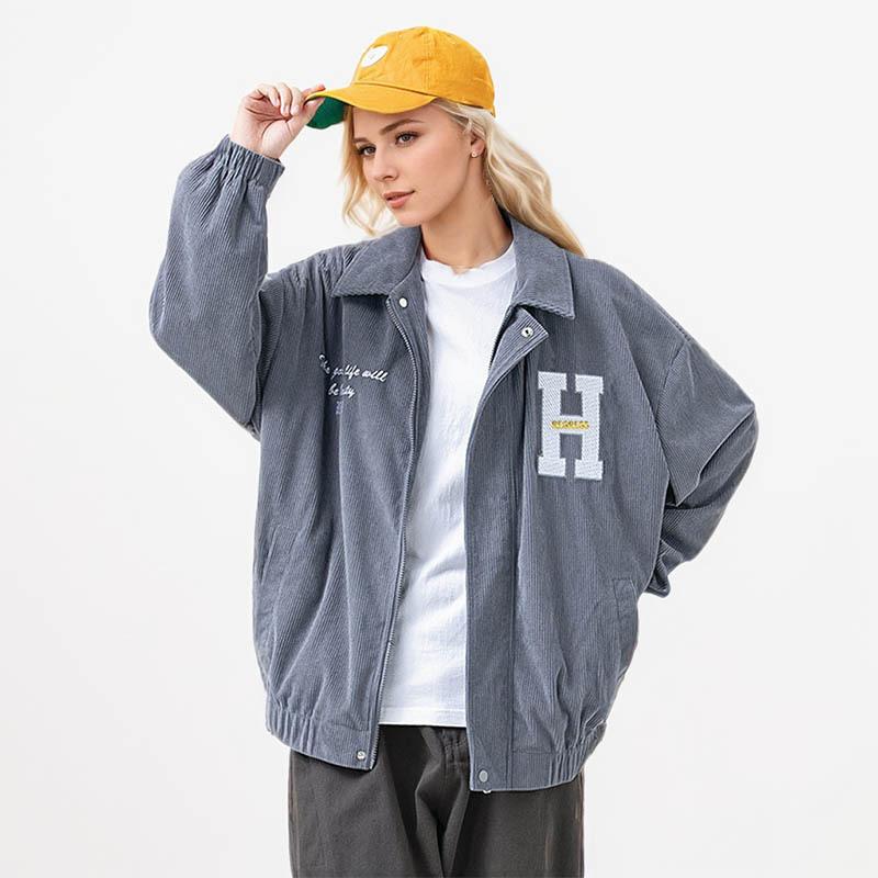 

Женская бейсбольная куртка большого размера с вышитыми буквами, однотонная, с лацканами, однобортная, с длинным рукавом XL серый