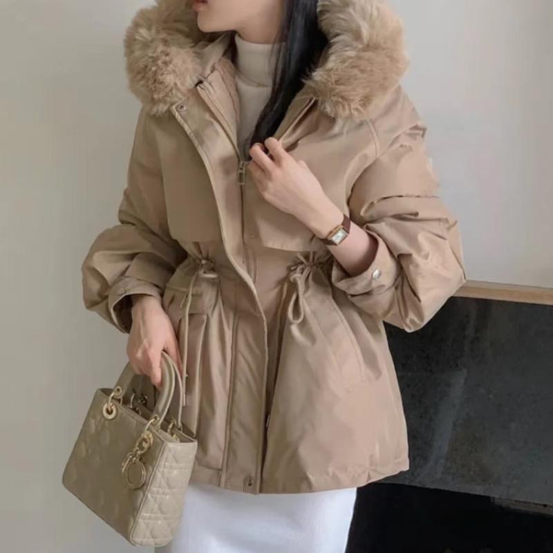 Winter Korean Fashion Warm Elastic Waist Overcoat Women Hoodie Casual Loose Thick Coat Female New Design Aesthetic Long Sleeve Vintage