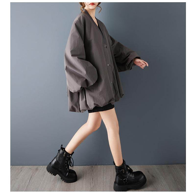 DIMANAF 2025 Plus Size Autumn Winter Women Trench Coat Long Sleeve Jackets Casual Loose Outerwear