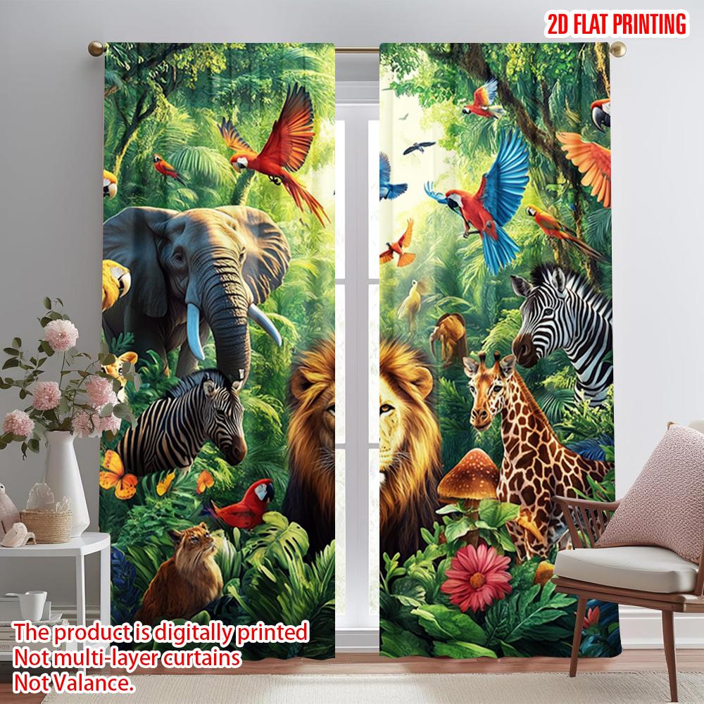 2pcs   plane printing Contemporary Curtains arboreal animal Versatile 100% Polyester (without rod) Holiday for Bedroom &