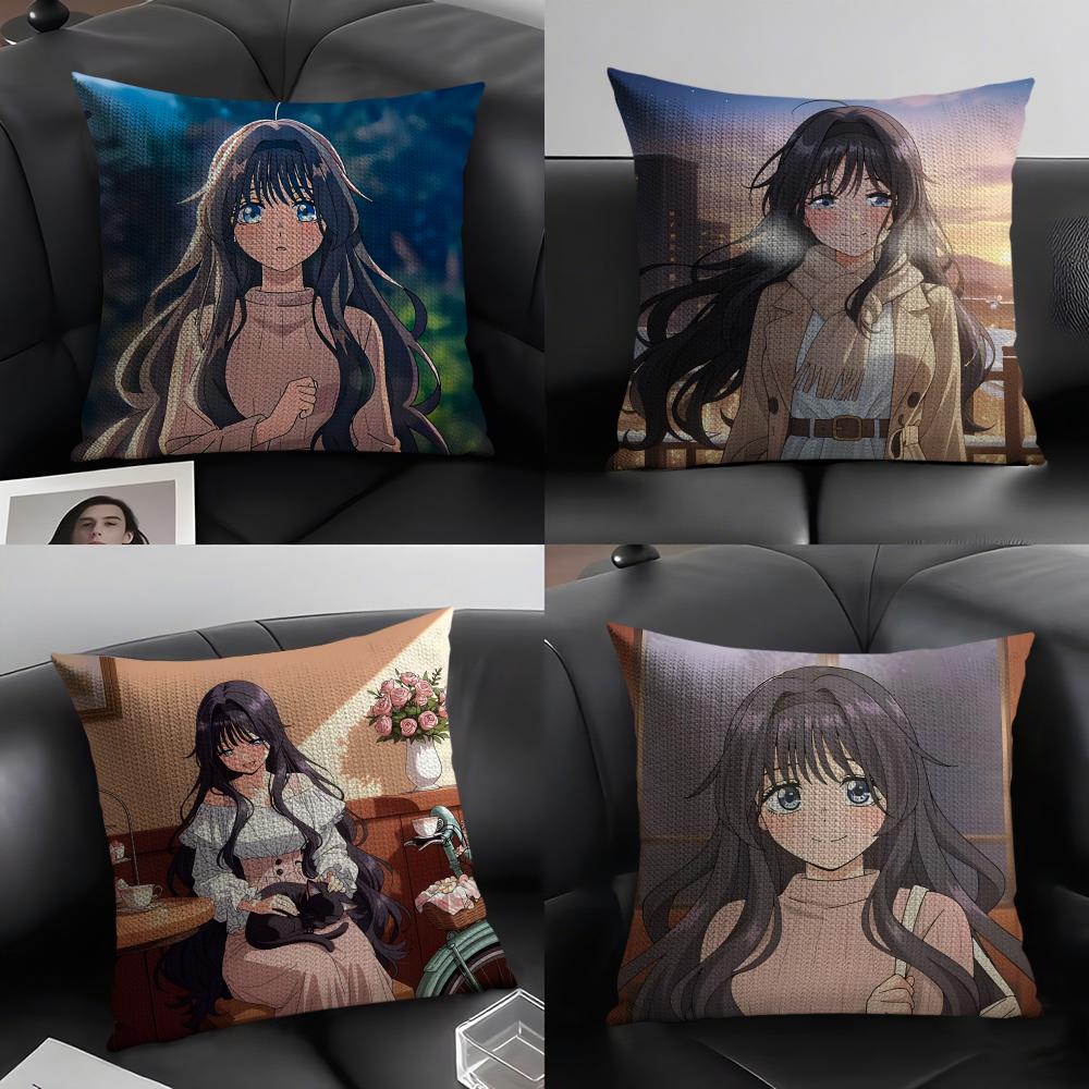 WWaguri KaorukoO Anime Cushion Cover Natural Linen Organic Fabric DoubleSided Printing Sofa Home Decor Gift Pillow Case