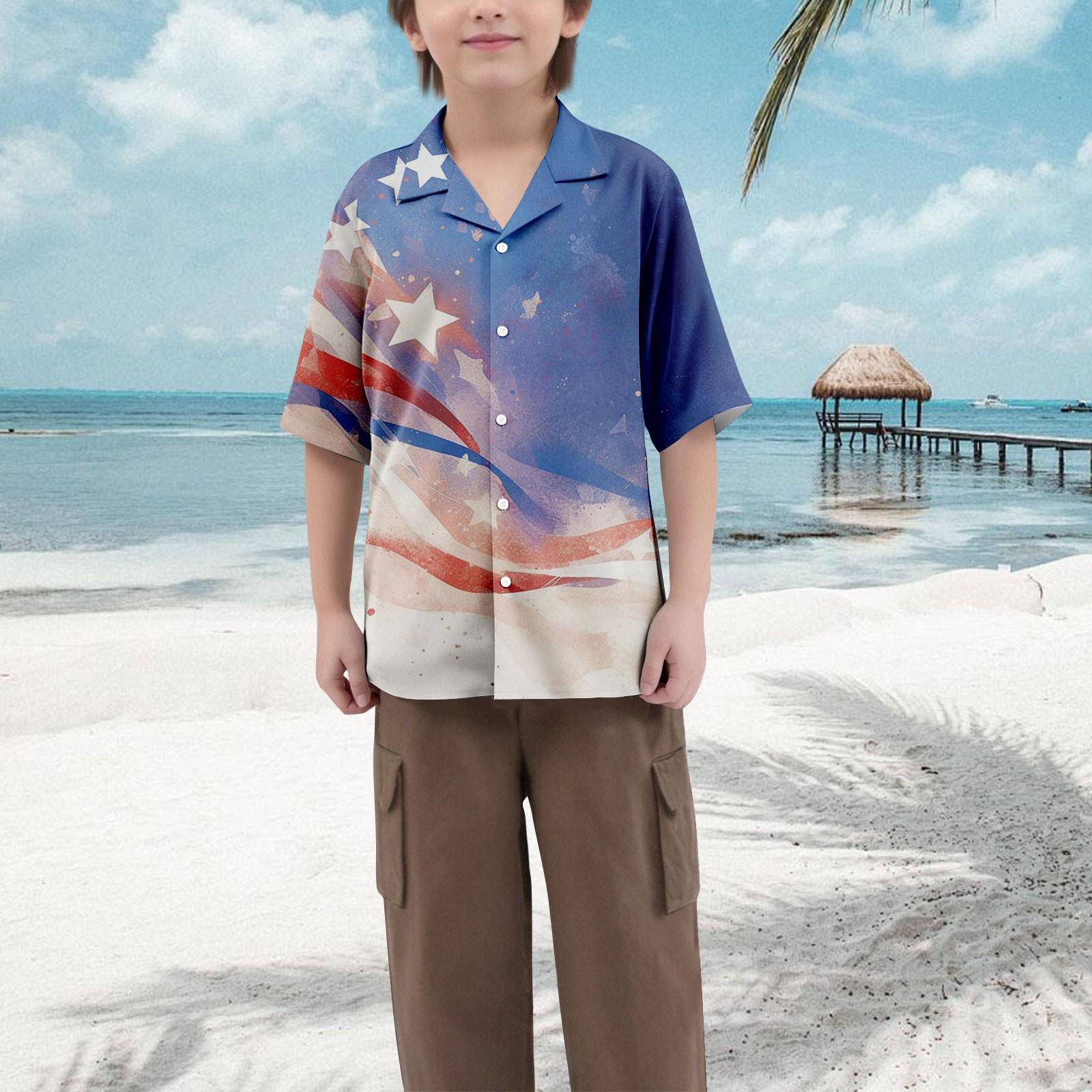 

Повседневная свободная рубашка с короткими рукавами для мальчиков с модным принтом сверху 120