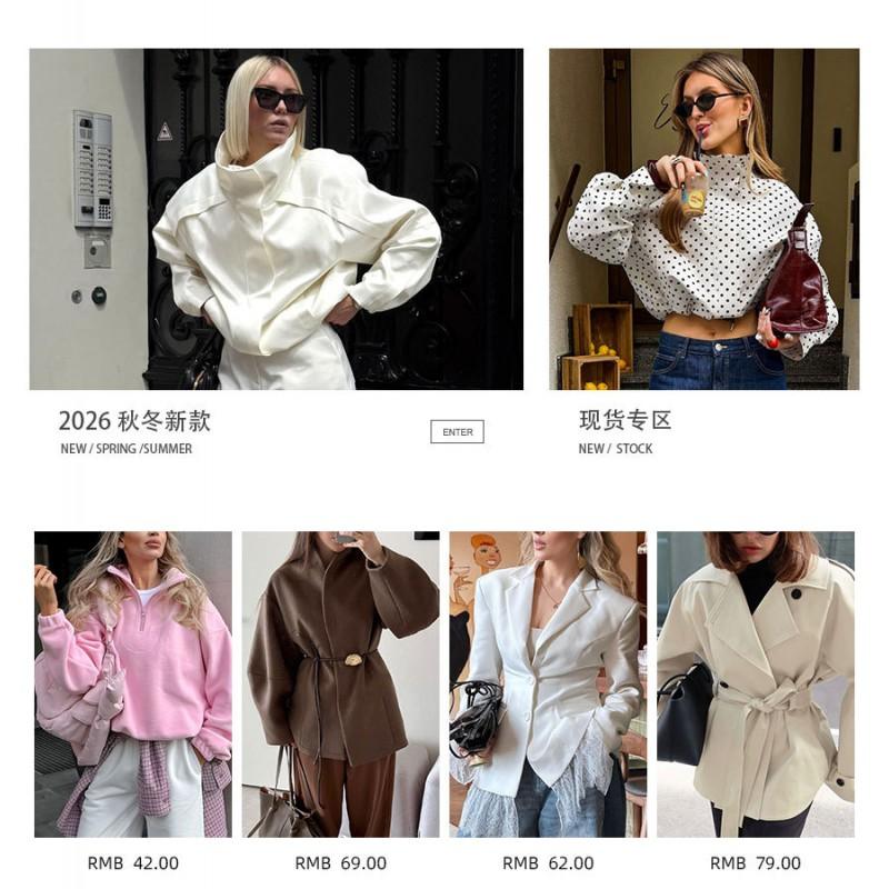 Womens High Neck Polka Dot Zip-Up Blazer Coat Loose Fit Office Chic Winter Outwear
