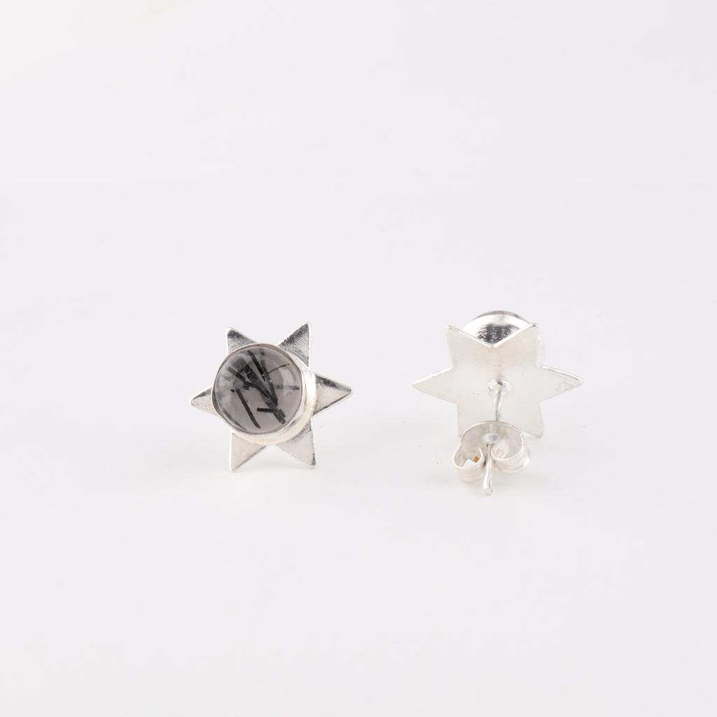 Natural Black Rutile Gemstone 925 Sterling Silver Jewelry Stud Earrings 0.44" EE-175-27