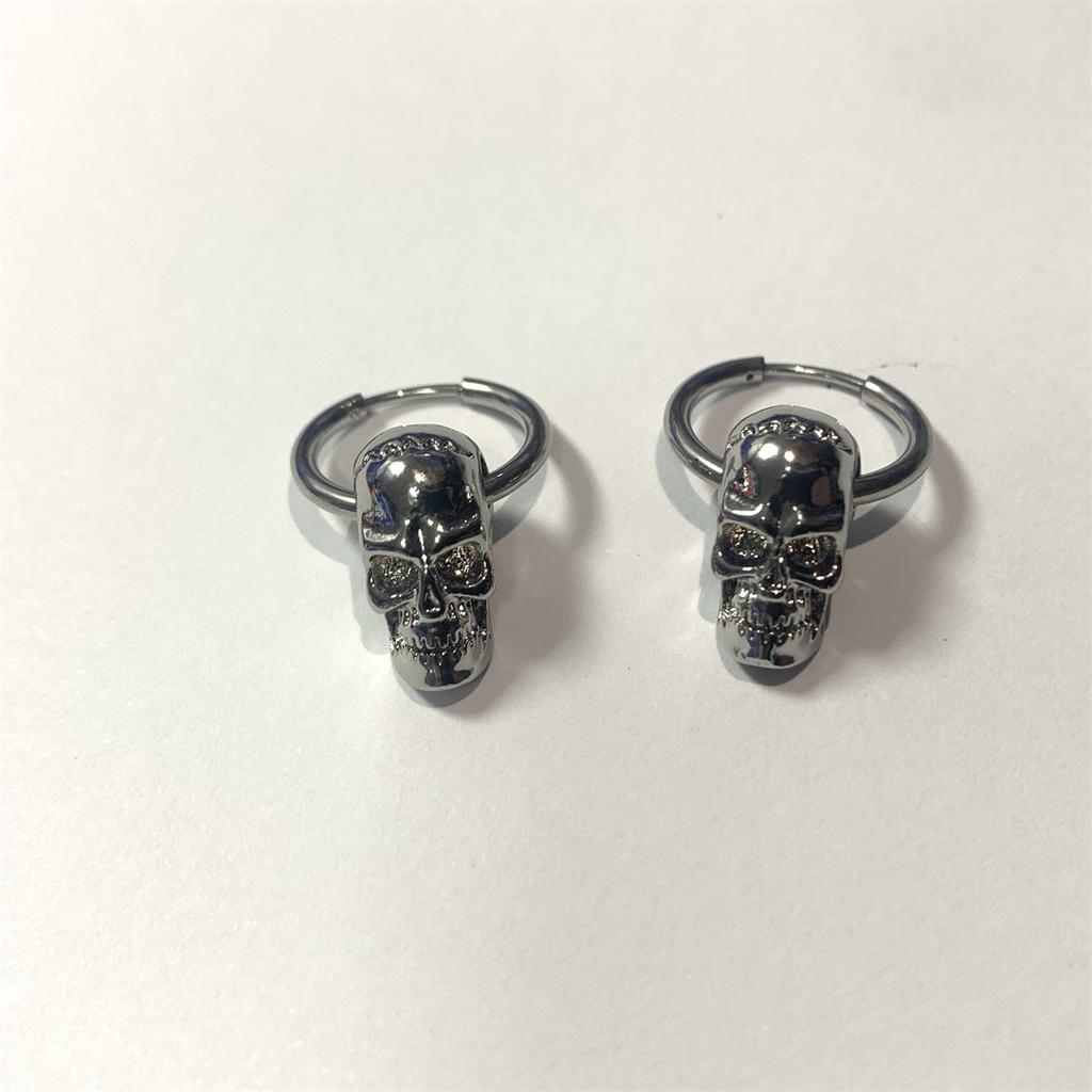 2pcs 316L Stainless Steel Trendy Vintage Skull Earrings For Men, Punk Gothic Hoop Earrings Hyposensitization Piercing Jewelry