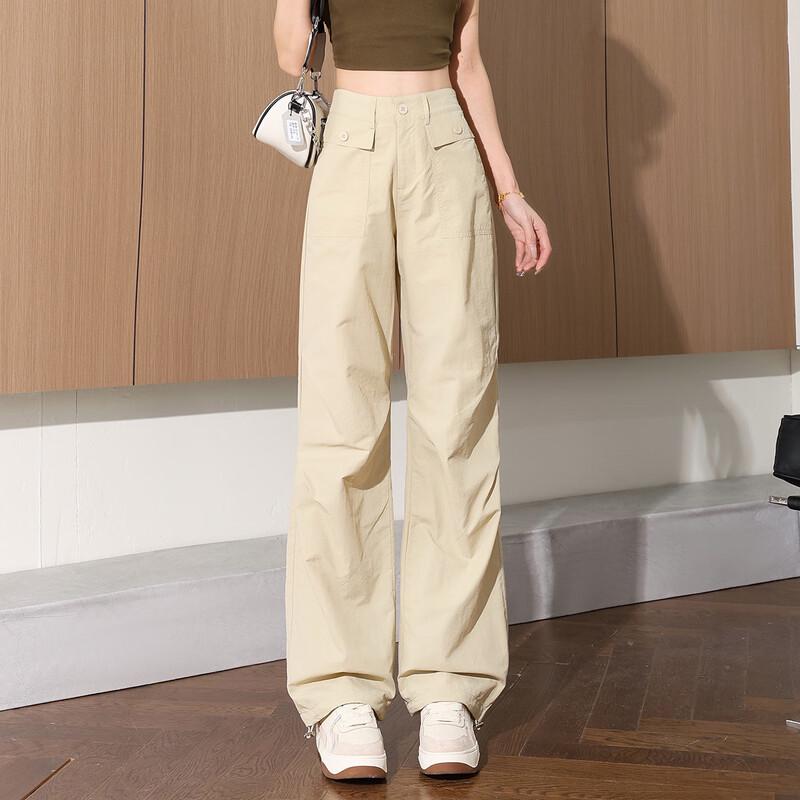 

TonLion Women s 2025 Summer Ice Silk High Waist Wide Leg Casual Pants S