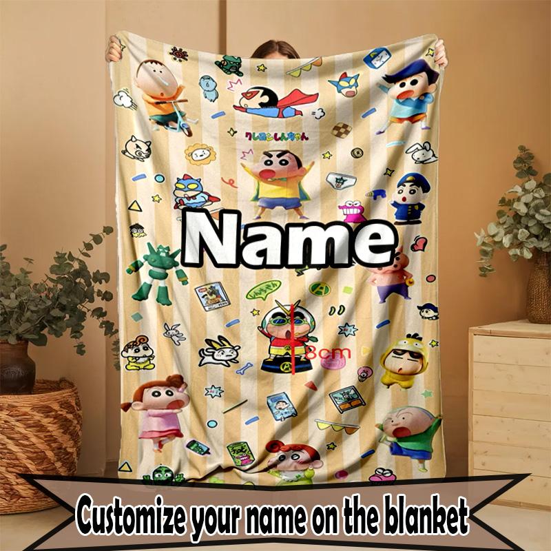 Custom Name Personalized Crayon Shin Print Blanket, Home Decor, Bedroom, Sofa, Camping, Couch, Gifts for Birthday ChristmasEnthusiasts