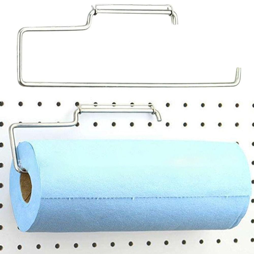 1Pcs Peg Board Pegboard Paper Towel Holder Kitchen Laundry Room Accessory for Workbench Paper Towels Pegboard Hook Silver Metal