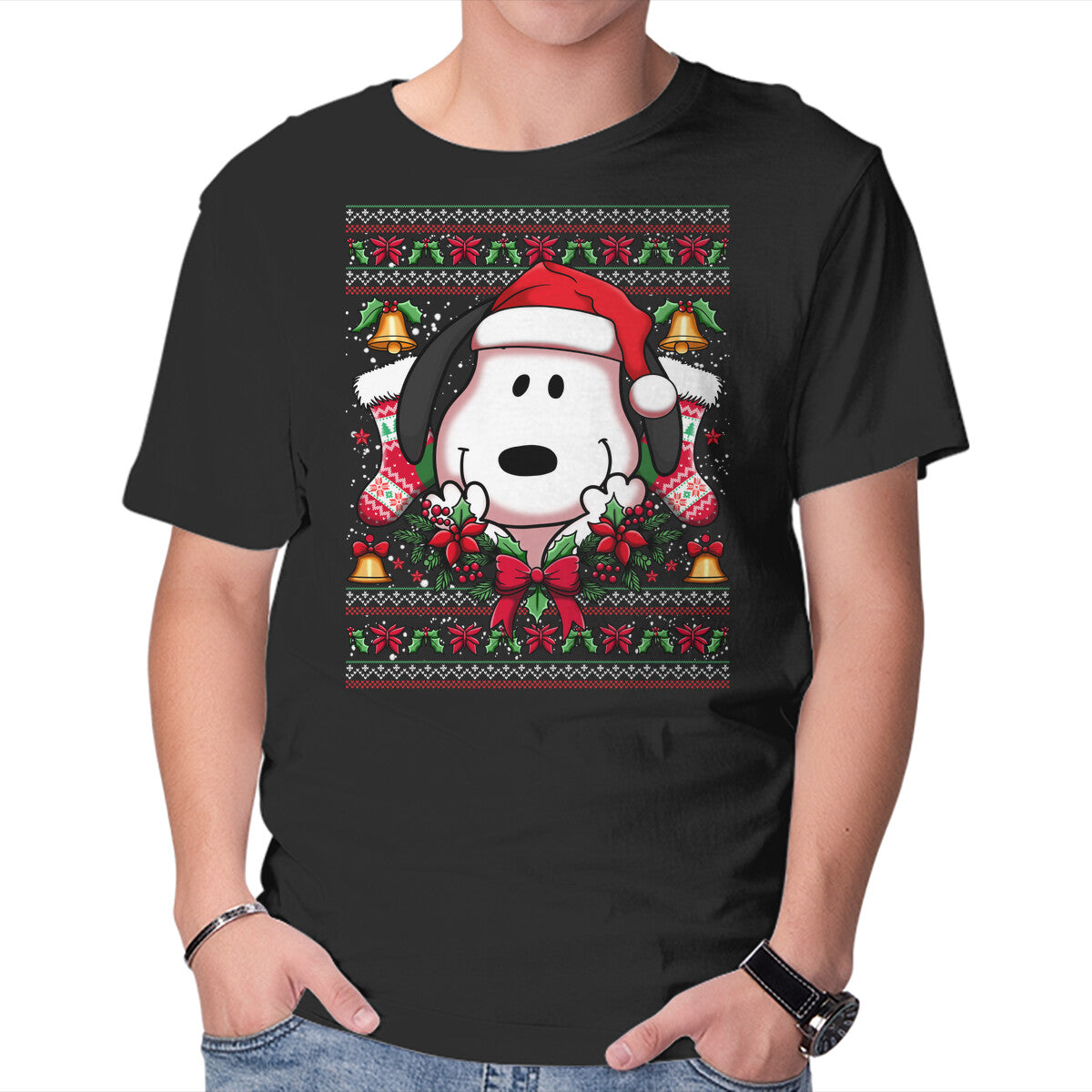 Unisex Crew Neck T-Shirt Snoopy Christmas Sweater Graphic Short Sleeve Casual Tee M