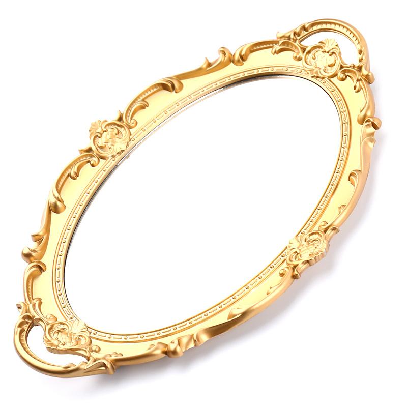 European Decorative Plate Storage Tray Portable Oval Plate Jewelry Display Decor Candy Tray Vintage Make Up Mirror