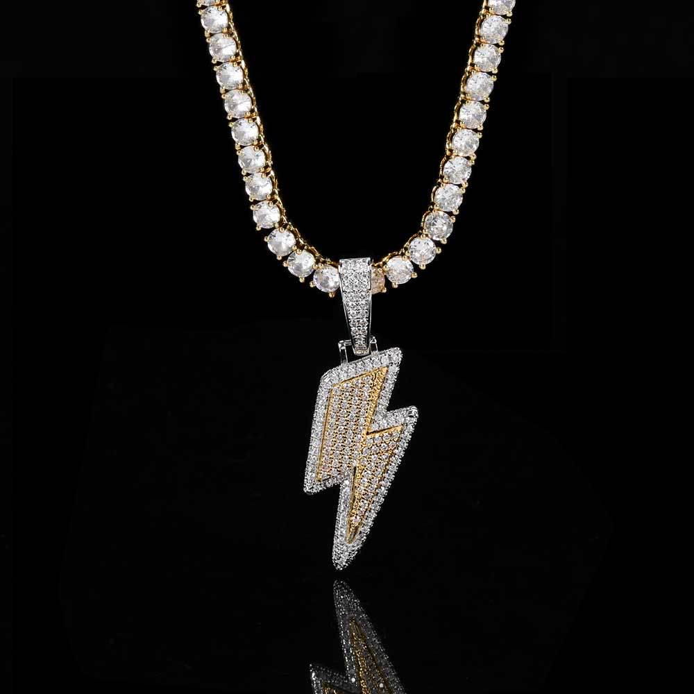 Trendy European & American Zircon Lightning Pendant Necklace: High-End, Personalized Hip Hop Chain for Men
