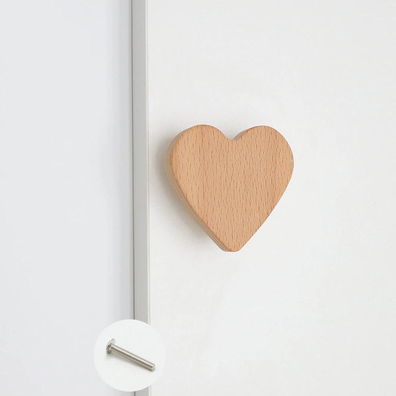 WTEMPO Teddy Bear Head/Heart Shaped Wooden Cabinet Handles Beech Drawer Handles DIY Wardrobe/Door Handle with Screws Furniture Hardware Accessories