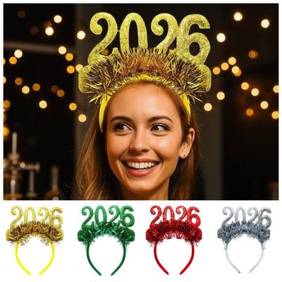 Třpytivá čelenka Šťastný nový rok 2026 Roztomilá kreativní novoroční ozdoba do vlasů Sladká vánoční ozdoba do vlasů