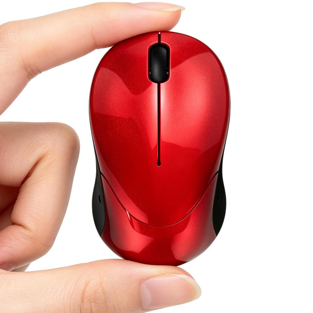 Small Wireless Lightweight Mini 3 Battery Red 2.4G Mouse, Mouse, Ambidextrous, Buttons, Operated, Quiet, Compact, Built-in USB-A Receiver,