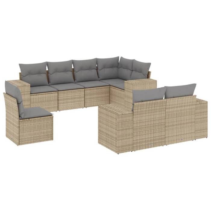 VidaXL Salon de Jardin avec Coussins 8 pcs, Canapés de Terrasse, Ensemble de Meubles de Patio, Mobilier d'Extérieur, Beige 3222838