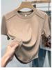 2025 Women's Summer Straight Shoulder Pure Cotton Irregular Hem T-shirt