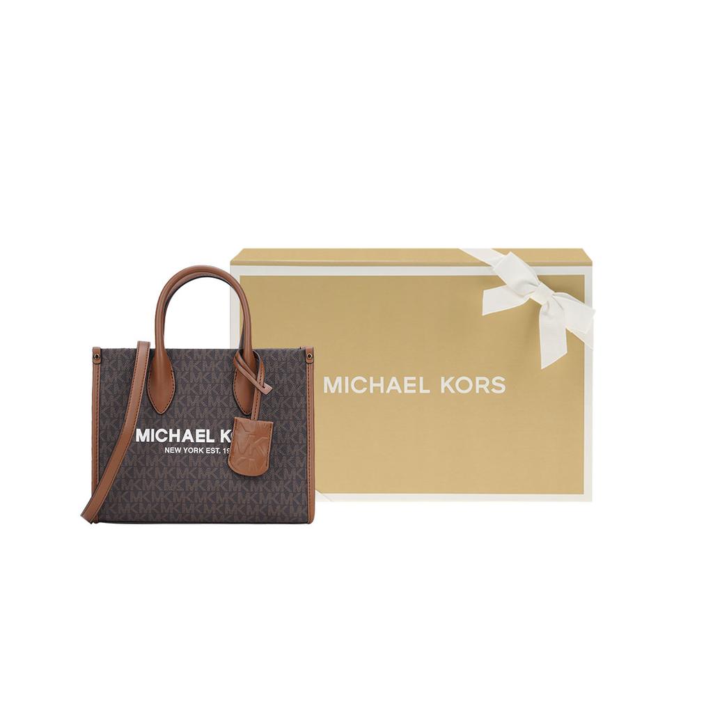 New MICHAEL KORS Mirella Coated Canvas Handbag, Shoulder Bag, Crossbody Bag Trumpets Women's Brown 35F2G7ZC5B-200