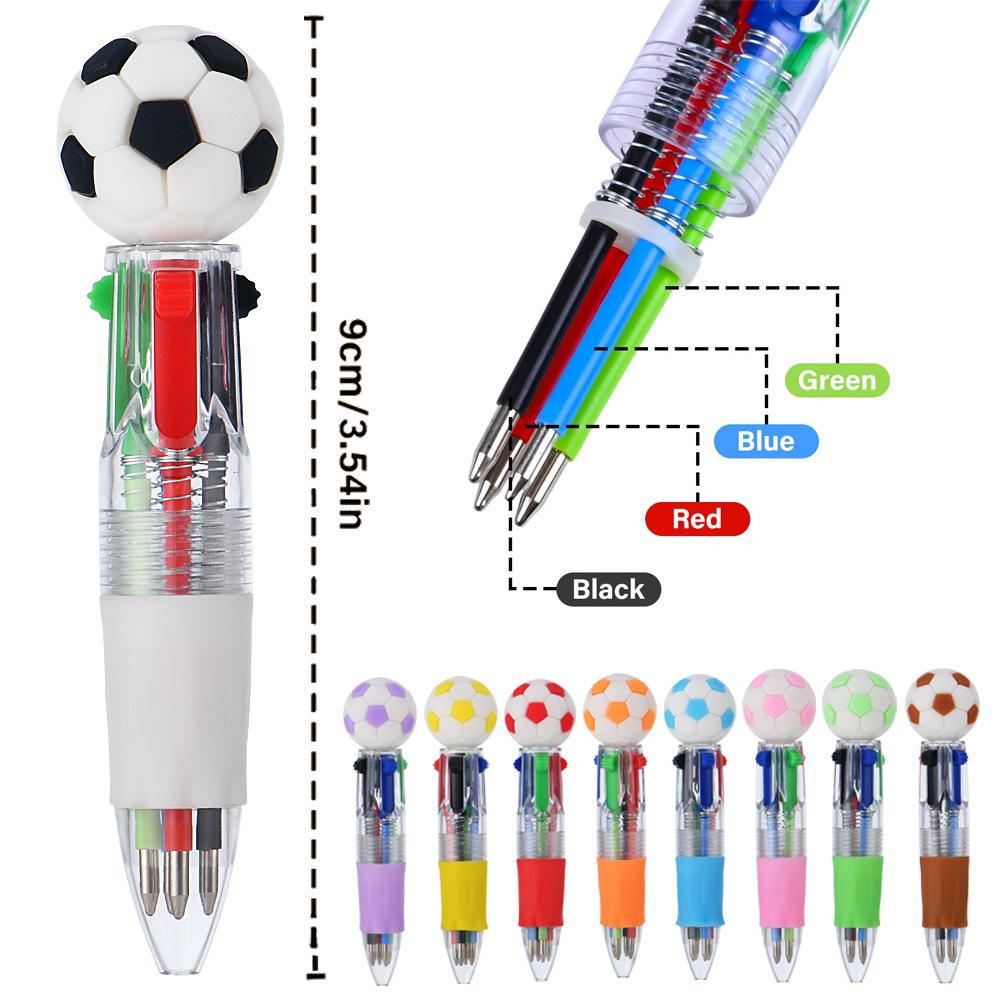 2pcs Cute Football Basketball Rugby Shaped Four-Color Ballpoint Pen, Cartoon Multicolor Mini Journal Short Pen