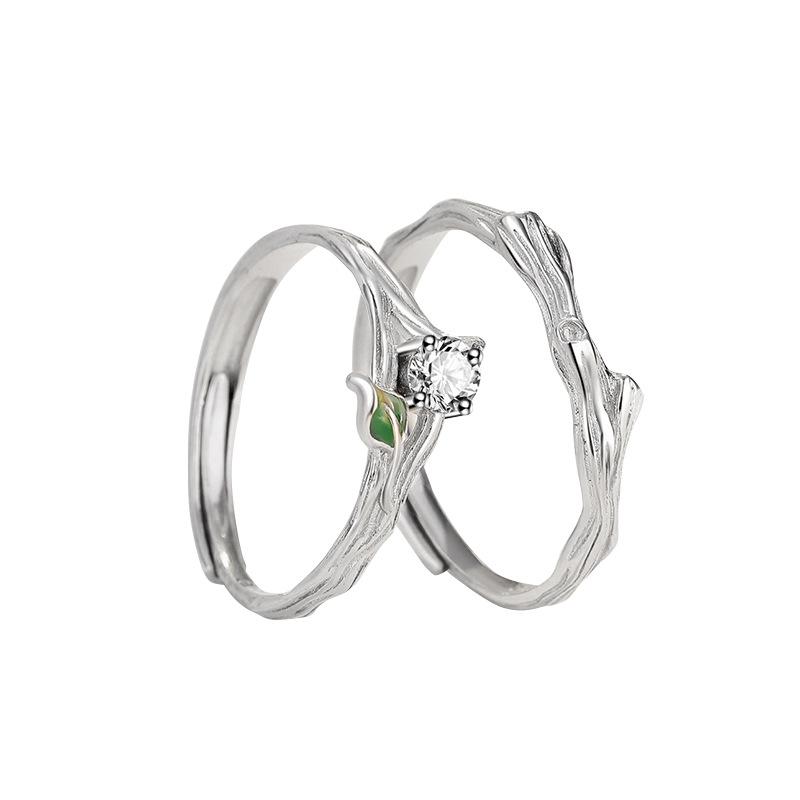Original Withered Wood Meets Spring Couple Ring Light Luxury Niche Design Ring with Diamond Opening Ring