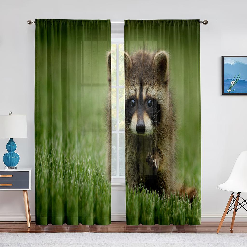 Tenda in Voile Trasparente con Panda Rosso per Soggiorno Camera da Letto Cucina Decorazioni per la Casa Animale Carino Trattamento in Chiffon Tende in Tulle per Finestre