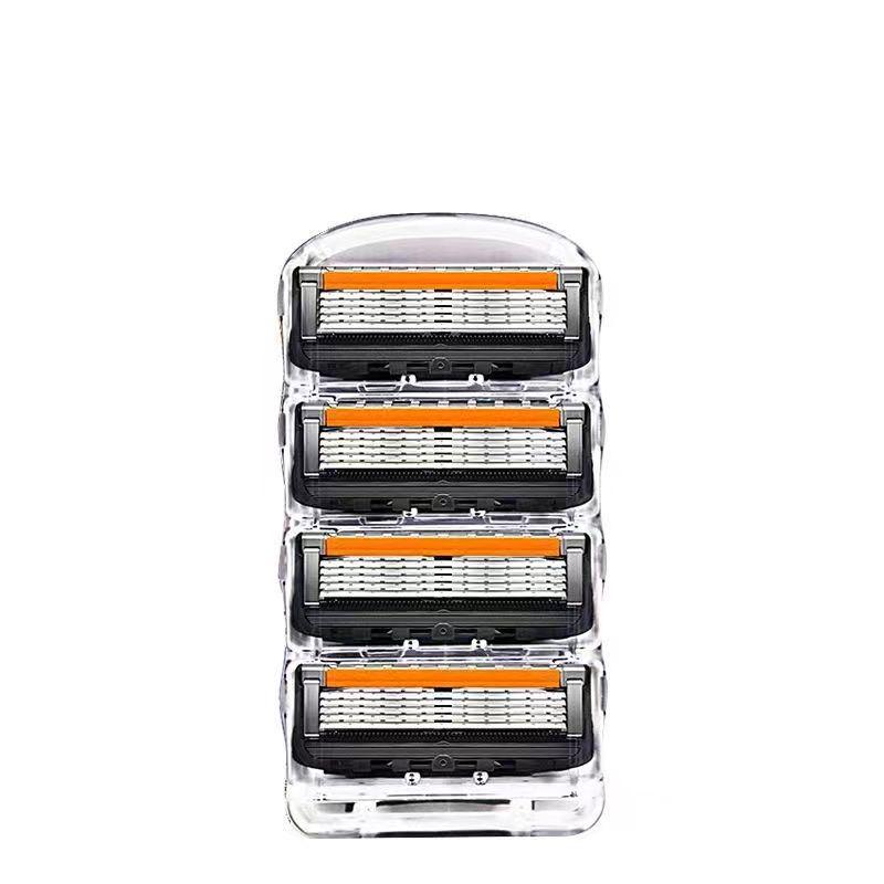 2025 High-Quality 5-Blade Manual Razor with Five-Layer Blades Black-Orange 5-Layer [4 Heads]