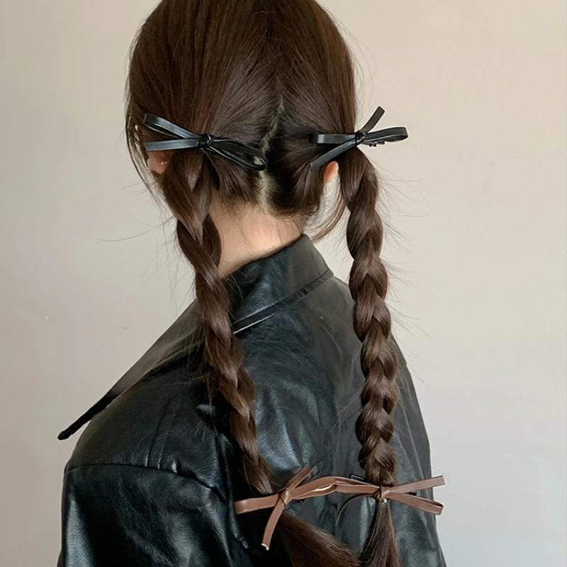 Leather Hair Clips Retro Bowknot Hairpins for Girls Sweet Barrettes Hairpin Hairgrips Women Fashion Hair Accessories Headwear