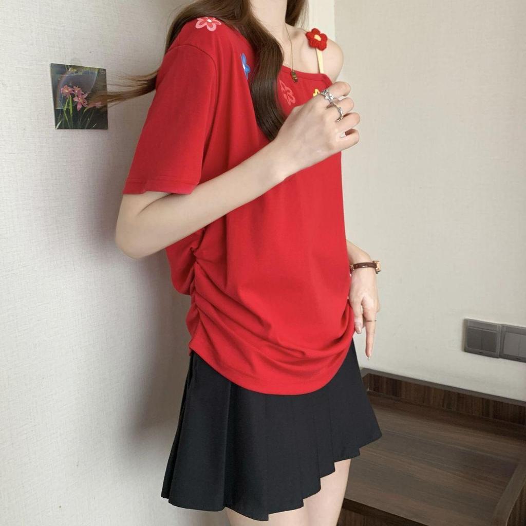 Women's Plus Size Floral Embroidered Off-Shoulder Short Sleeve Top - Summer 2025 Fashion