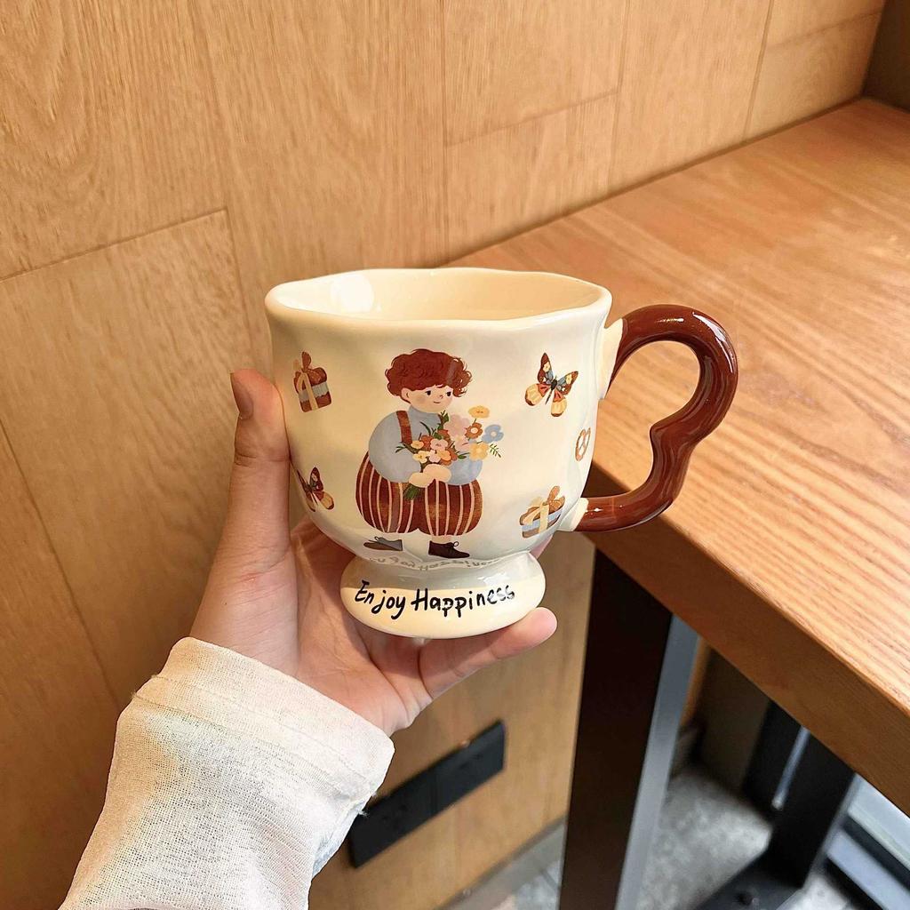 Mug with Lid Spoon High Value Ceramic Cup Niche Goblet Couple's Water Cup Household Coffee Breakfast Cup