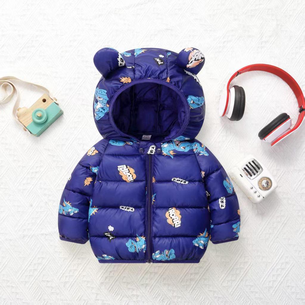2025 Herbst/Winter Daunenjacke im Cartoon-Stil für Babys, mit Fleece gefüttert, kurze & dicke warme Baumwolljacke für Kleinkinder