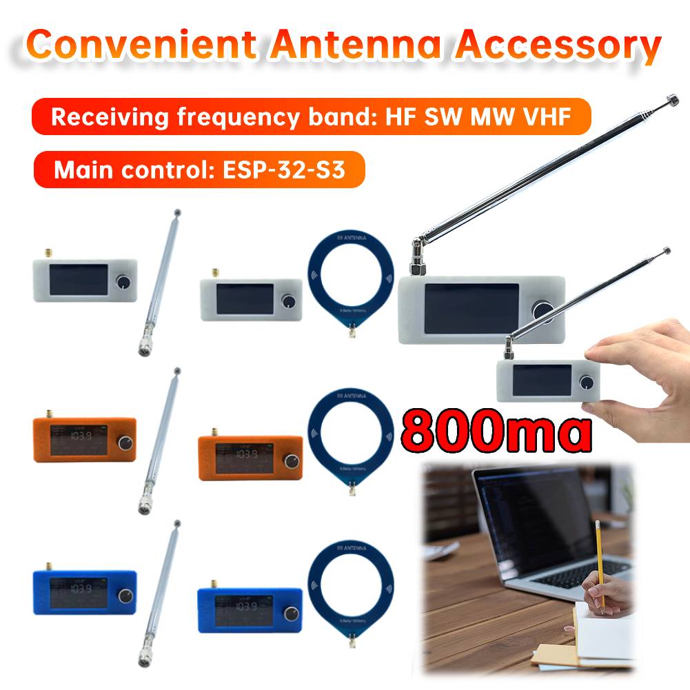 SI4732 0.5-108mhz Pocket Mini Radio 1.9inch IPS Screen FM/AM Radio with Antenna All Band Radio Receiver HF SW MW VHF Radio