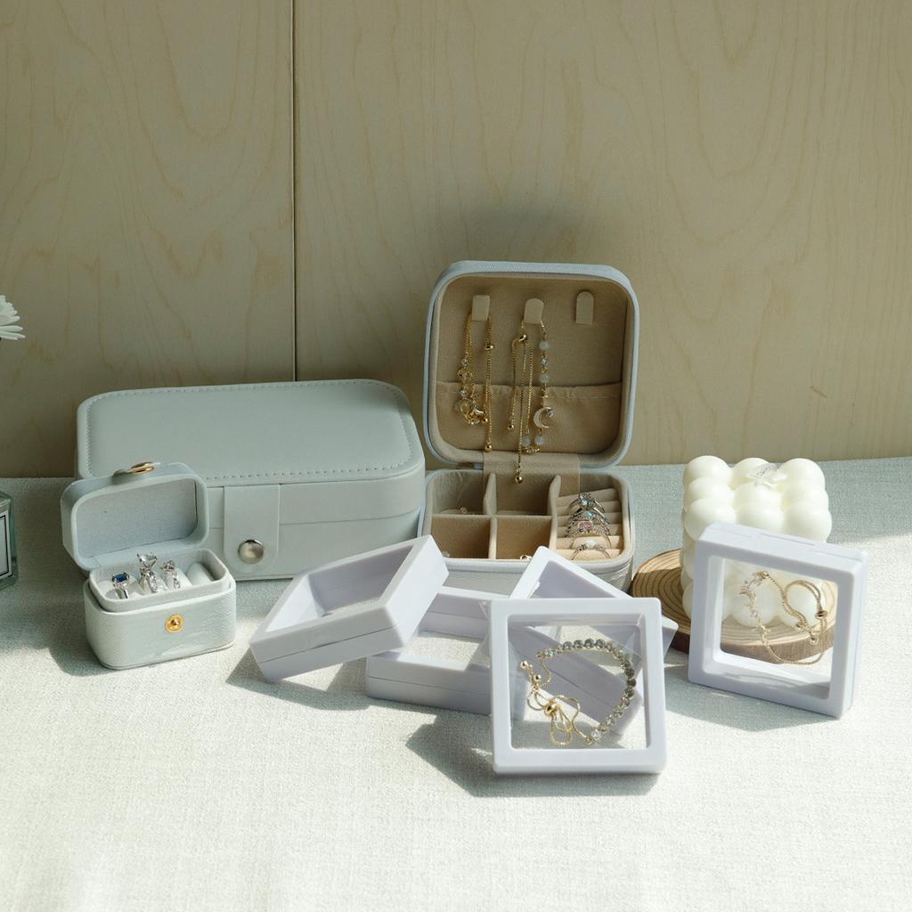 White PU Jewelry Box Ring Earring Holder Pendant Necklace Container Jewelry Storage Box Jewelry Display Stand