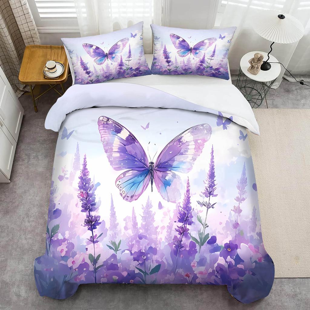 Simple Thickened Polished Butterfly 3D Digital Printing Bed High-End Quilt Cover, Three-Piece Bedding
