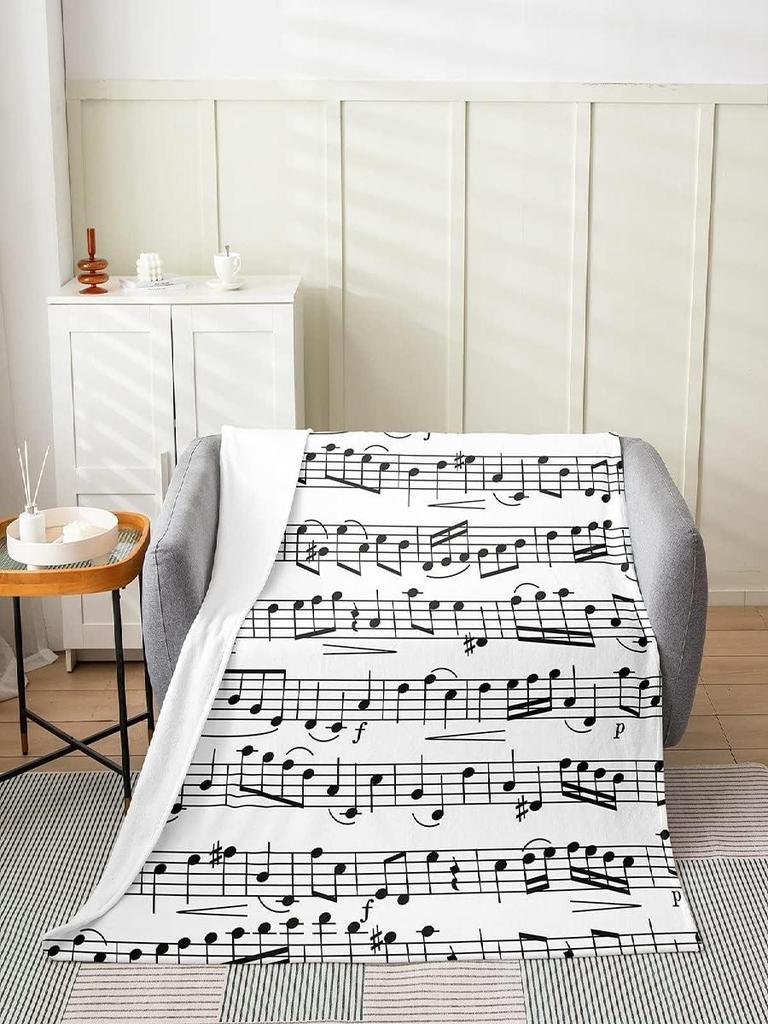 Music Notes Throw Blanket Black White Fleece Soft Lightweight Twin X Geometric Lines Art Music Lover Flannel Blanket for Living