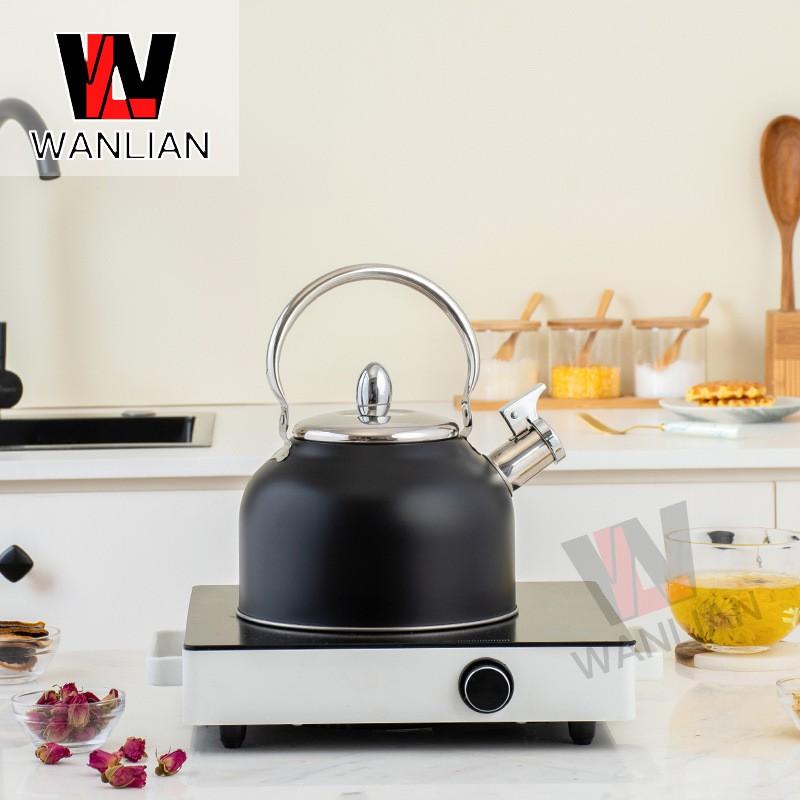 2.5L Stainless Steel Whistling Kettle Boiling Water Coffee Milk Black Luxury Style Non-Electric