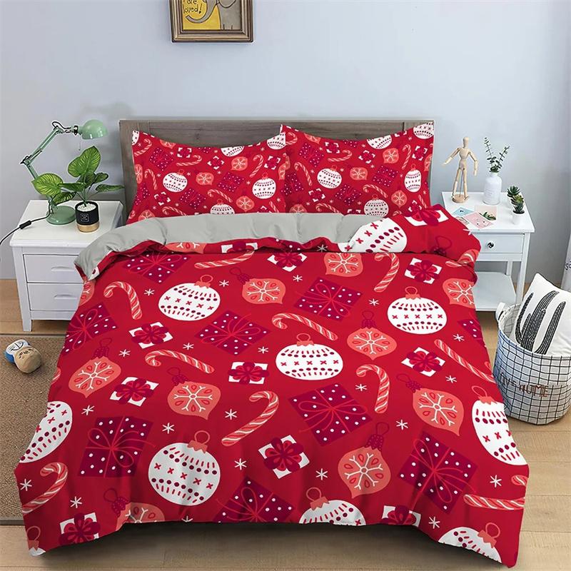 Roter Weihnachts-Bettbezug, King-Queen-Bett, Cartoon-Weihnachtsmann, Bettwäsche-Set für Kinder, Jungen und Mädchen, Happy Holiday, 2/3-teilig, Polyester-Bettbezug