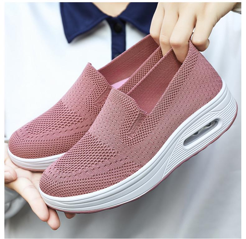 Damen Frühlings Fly-Knit Luftpolster Sneaker - Atmungsaktiv, Weiche Sohle, Höhensteigernd, Bequeme Mesh Freizeitschuhe