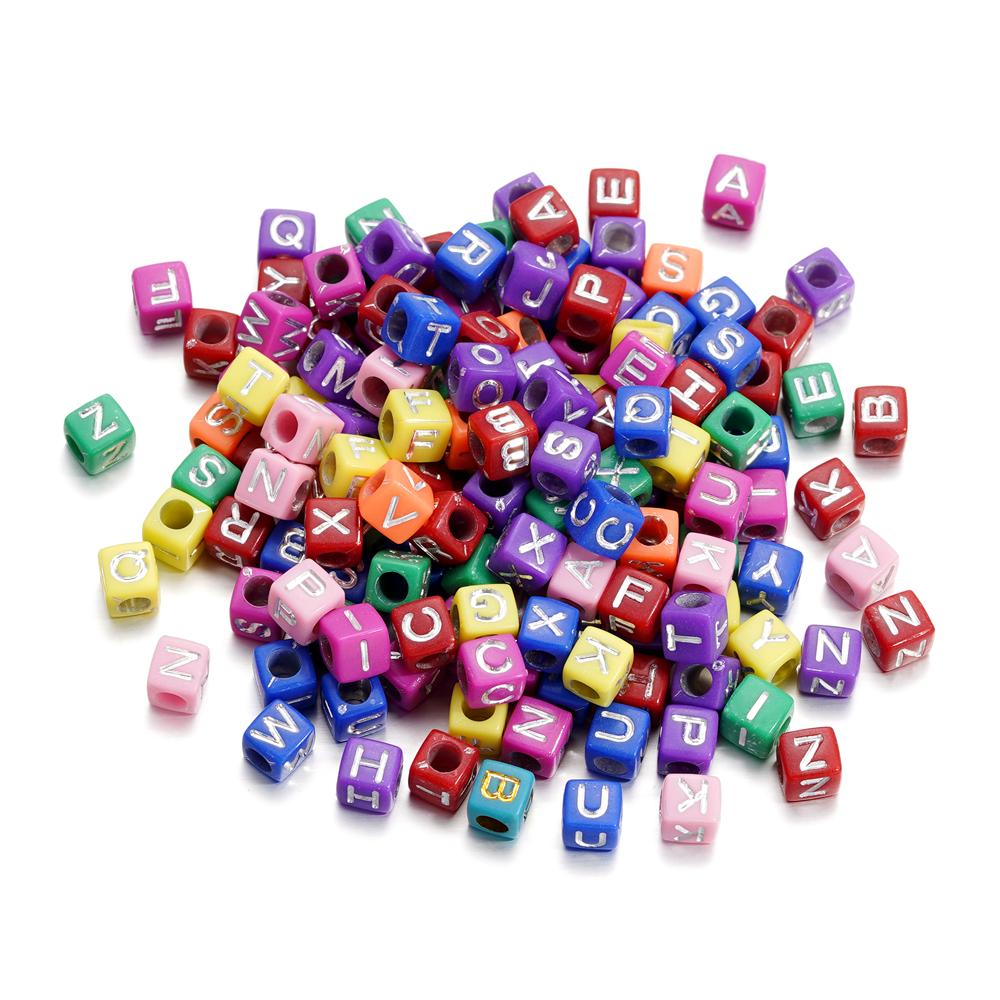 

50Pcs Mixed Acrylic Square Alphabet Beads Large Hole Letter Loose Spacer Bead for Jewelry Handmade Bracelet Making Supplies 50pcs