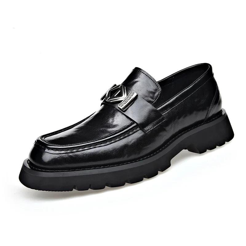Fashion 2025 Spring Autumn Fashion Slip-on Thick Sole Leather Male Loafers Designer New British Style Retro Men's Dress Shoes
