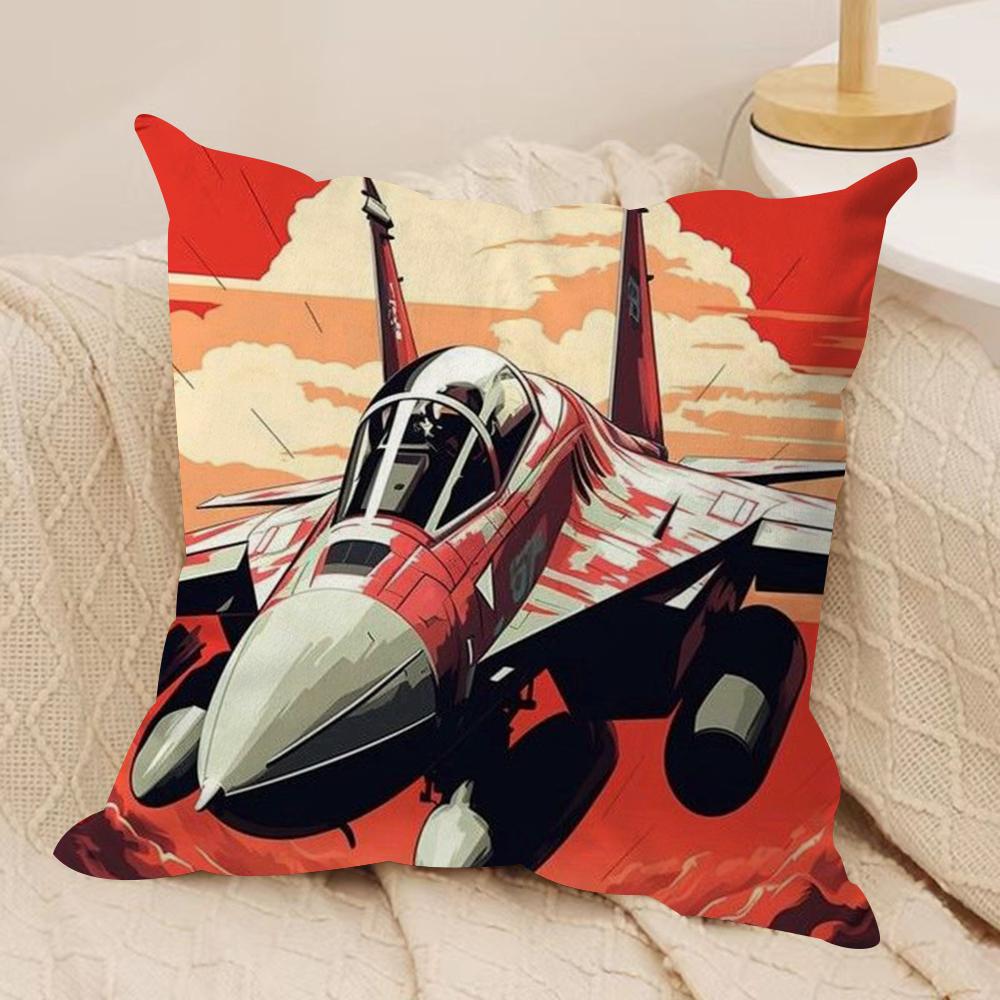 Aircraft Airplane Cool Cushion Cover Soft Plush Fabric Double-Sided Printed Sofa Cushion Cover for All Seasons Home Decor Gift
