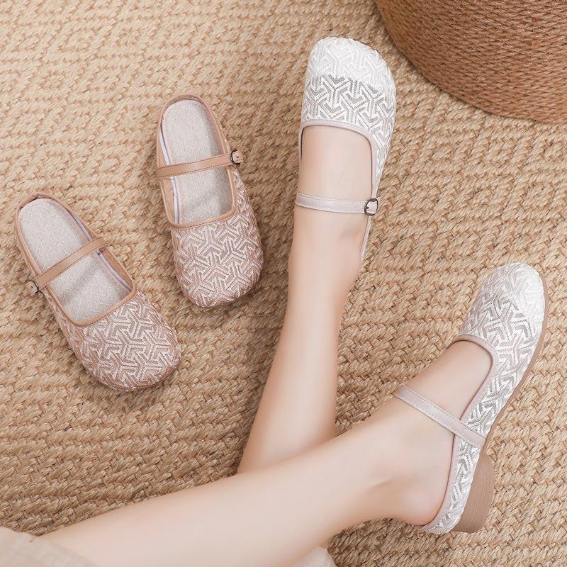 Chinese national style bag head half slippers women's summer wear 2025 new lazy one-pedal breathable mesh cool slippers