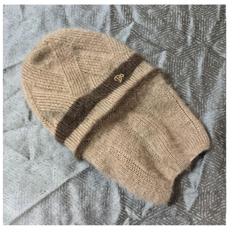 Woolen Hat, Women's Pile Hat, Autumn and Winter Thick Double-layer Warm Knitted Hat