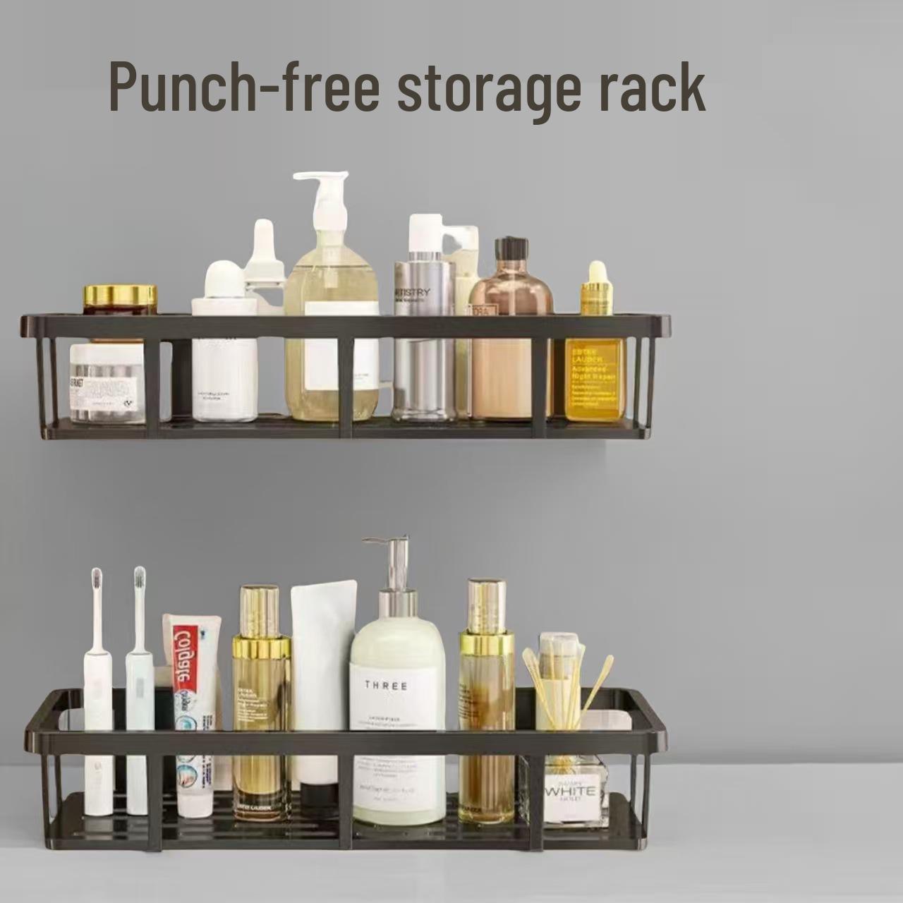 Wall-Mounted Punch-Free Bathroom Shelf Black Thickened Version with Adhesive