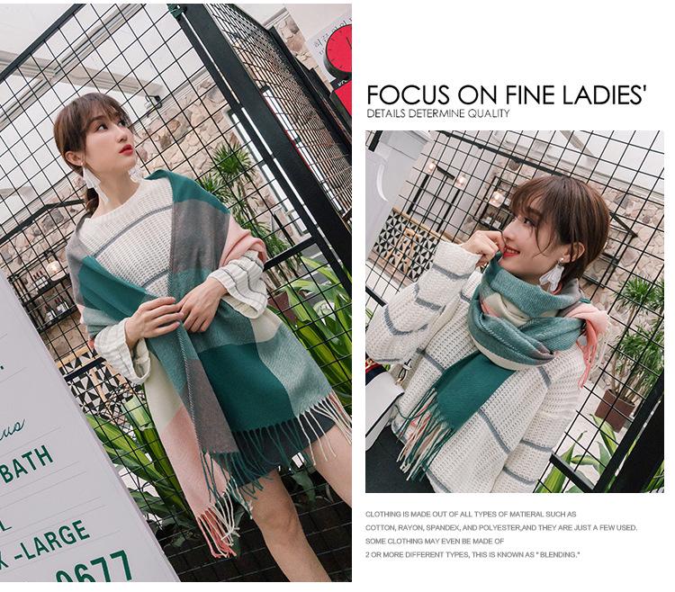 Kockovaný zimný šál pre ženy – strapcový šál v kórejskom štýle z imitácie kašmíru